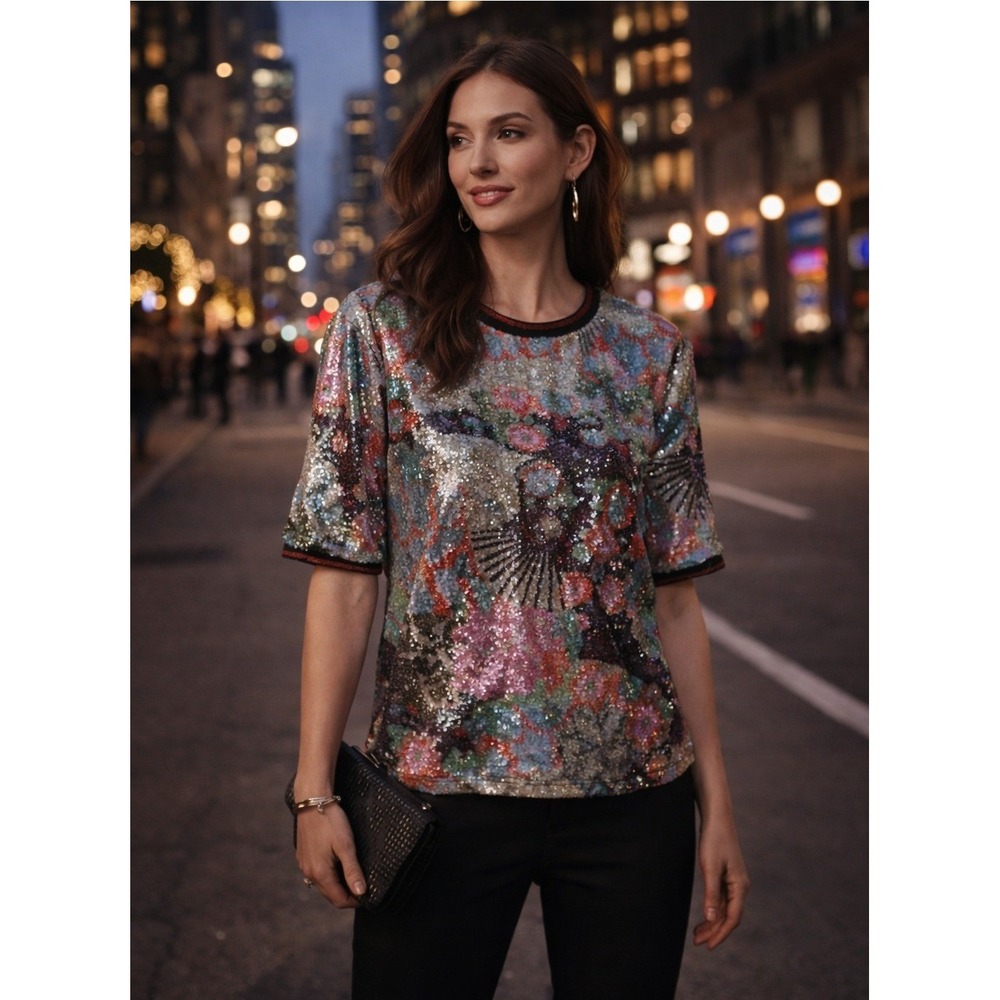 Nanette Lepore Sequin Floral Top Small NWT Multicolor Party Evening Blouse